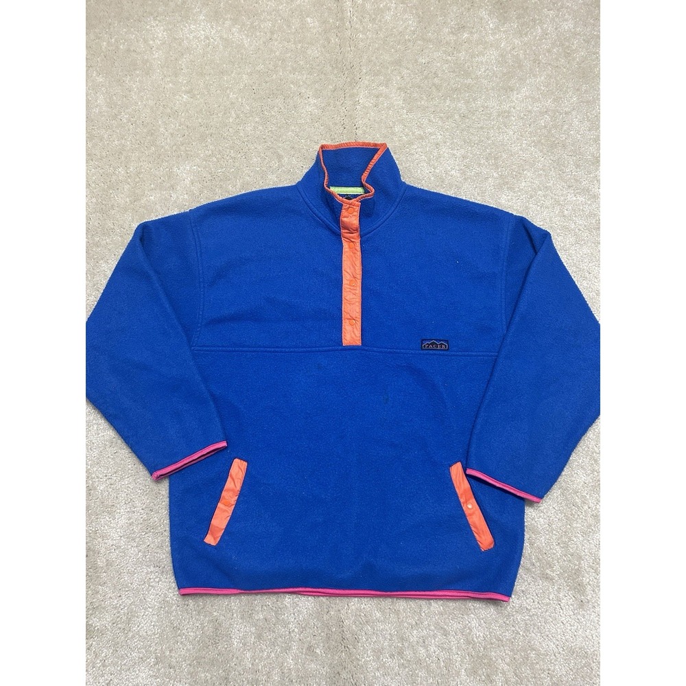 Vintage Pacer Fleece Pullover Mens Medium Blue Orange Outdoors